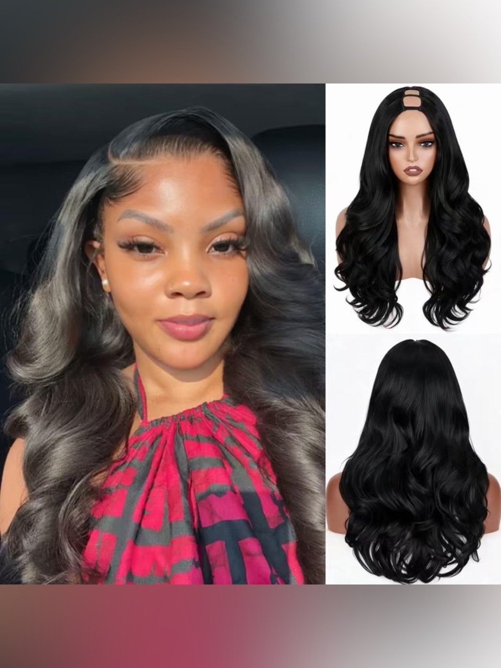 NWT Looxey 24” V Part Wig #1B Black Yaki Straight Layered Glueless